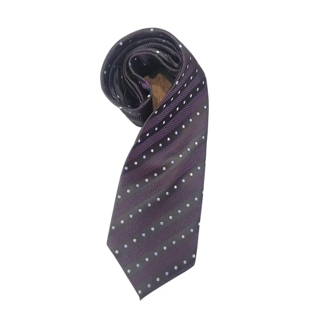 Giorgio Armani 100% Silk Tie Purple Black Striped Polka Dot‎ Made in Italy